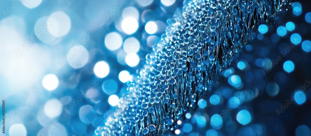 Poster blue abstract background featuring shimmering bokeh circles with a focus on depth and texture, ideal