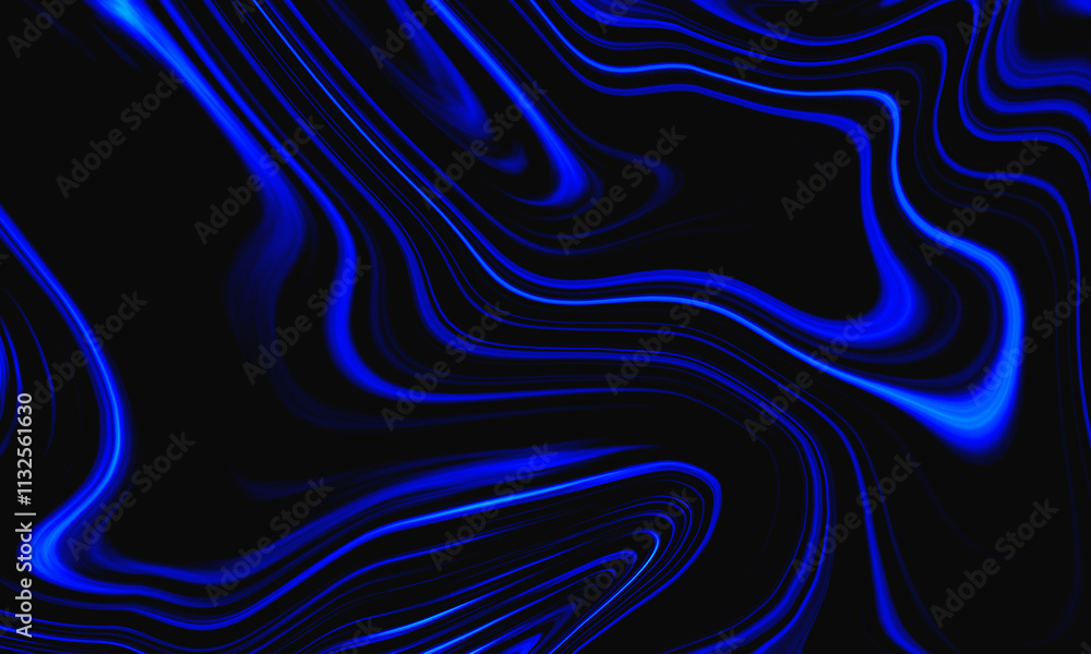 Aufkleber dark abstract fluid art with electric blue swirling patterns, creating a bold and dynamic marbled te