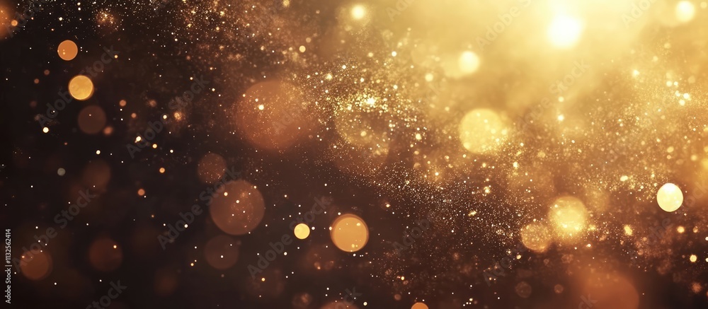 Poster golden bokeh lights abstract background with sparkling particles for festive or artistic designs