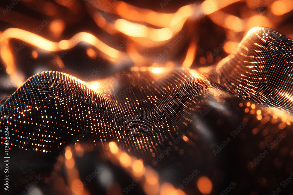 Poster sound wave visualization concept. music audio frequencies represented as high tech futuristic partic