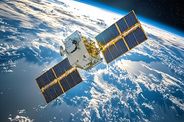 Satellite Orbits Earth, Solar Panels Gleam