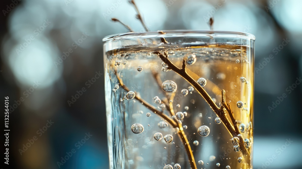 Aufkleber air bubbles rising on branches submerged in clear water creating a refreshing and dynamic visual eff