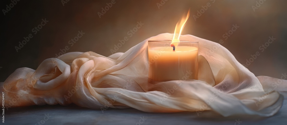 Aufkleber candle with shimmering flame resting on glossy silk ribbon creating a warm and serene ambiance for d
