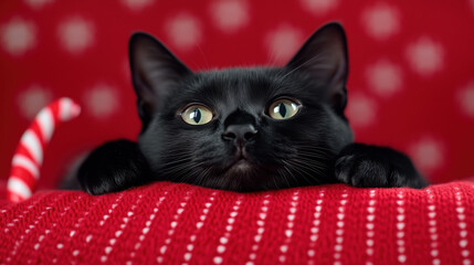 Black cat in Christmas scene