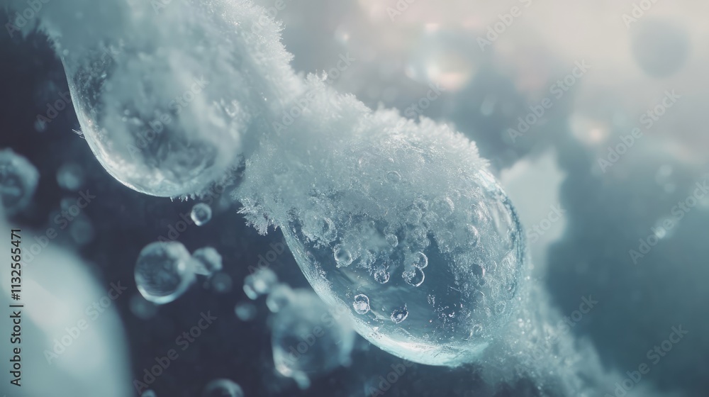 Poster air bubbles trapped in frozen ice creating unique abstract textures and patterns in a cold environme