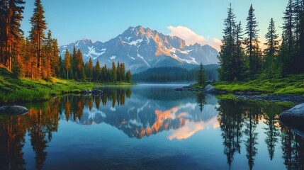Obraz premium A beautiful mountain range with a lake in the foreground