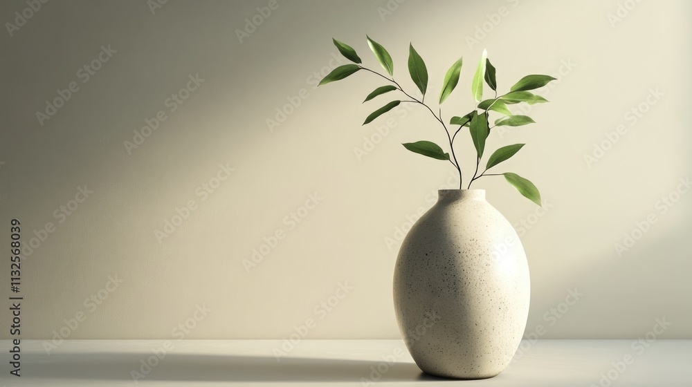 Poster elegant large vase with greenery accentuating minimalist decor in soft natural light on a simple sur