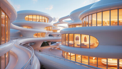 Fototapeta premium A futuristic architectural scene with sleek, white, and glossy structures