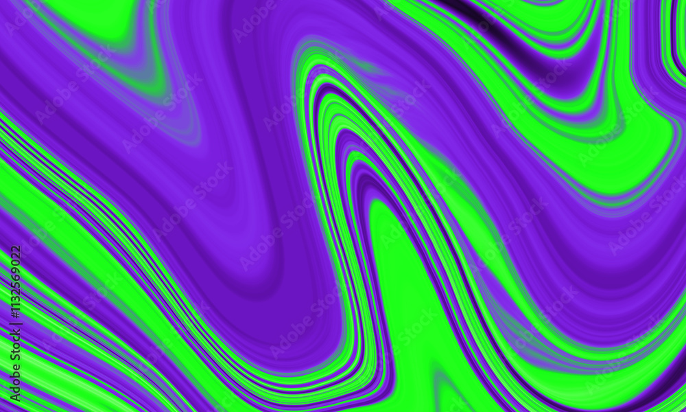 Poster vivid abstract fluid art featuring purple and neon green swirling patterns with bold, dynamic curves