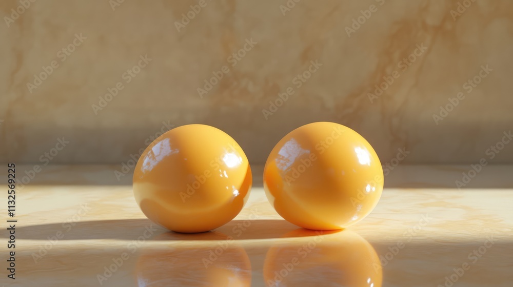 Poster fresh glossy egg yolks on a smooth surface emphasizing color and texture in a minimalistic kitchen s