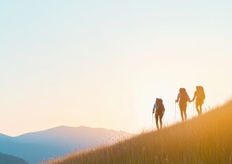 Fototapeta premium HumanLight Celebrations Climbers at Sunset Embracing Teamwork and Togetherness