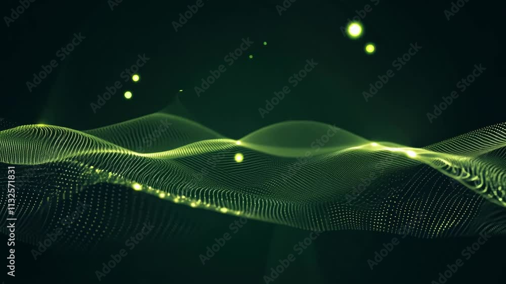 Poster dynamic green wave patterns create an immersive visual experience in a serene digital landscape. gen