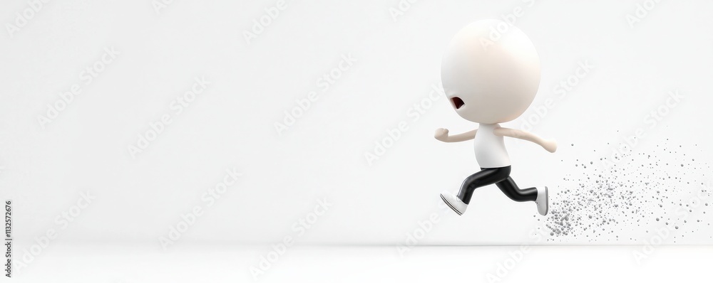 Poster people 3d expressions animated concept. a character running energetically against a minimalistic bac