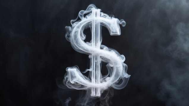 Mystical dollar sign emerges from swirling wisps of smoke in an artistic display of wealth and mystery