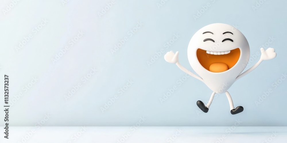 Poster people 3d expressions animated concept. cheerful character with a big smile and arms raised in joy.