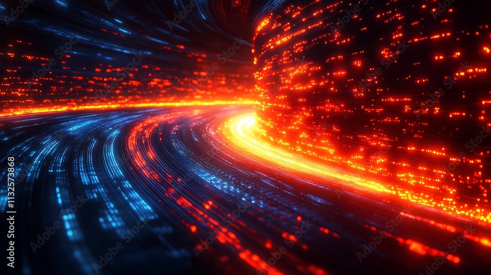 Poster digital abstract: a mesmerizing abstract background of a glowing, swirling vortex of data streams in