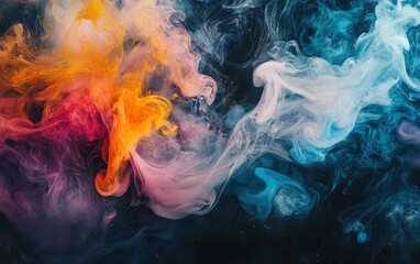 Fototapeta premium Abstract colorful smoke swirling on a dark background , vibrant, ethereal, haze, mysterious, psychedelic, dynamic, artistic