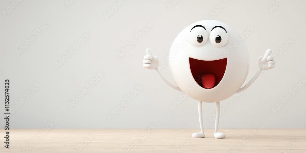 Poster people 3d expressions animated concept. cheerful cartoon character with thumbs up expression on a wo