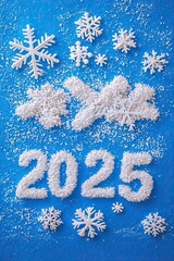 Textured 2025 with White Snowflakes on Deep Blue