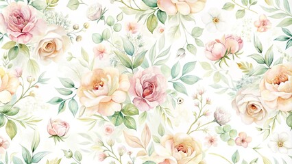 Obraz premium Elegant Watercolor Floral Pattern Delicate Roses and Greenery for Textile Design