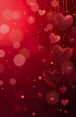 pink and red hearts of different sizes on a red background, wallpaper, postcard, Valentine