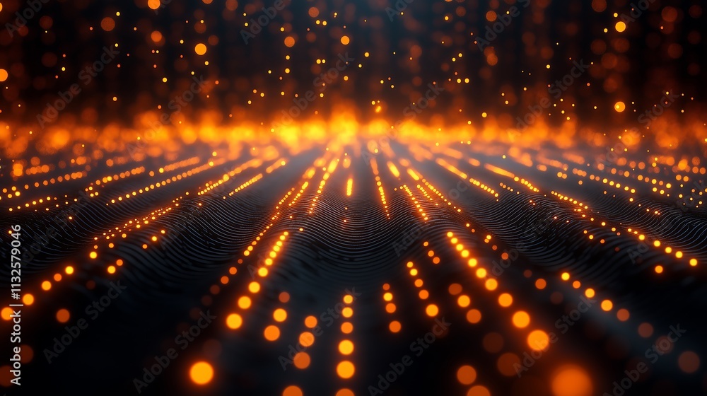 Poster fiery trails of light: abstract motion background with glowing orange and gold particles streaking a