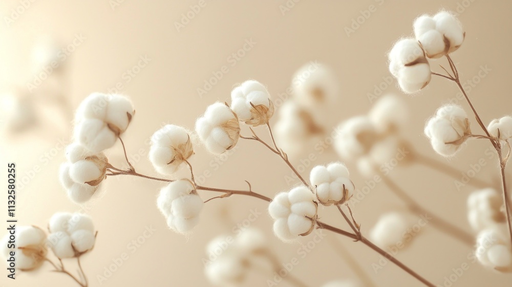 Poster close-up view of cotton bolls showcases their unique texture and form. subtle hues highlight the nat