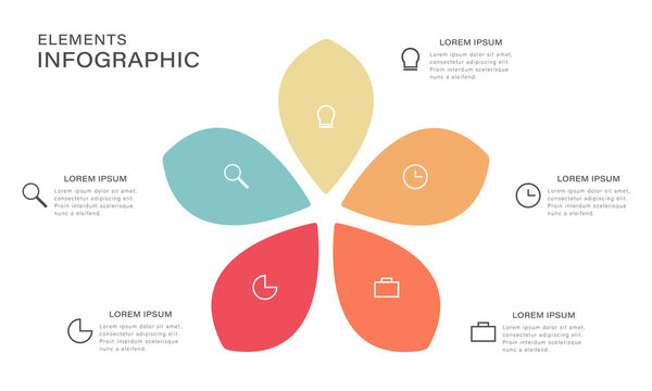 Pie chart flower infographics template. 5 steps, optional or petals