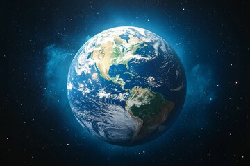 Fototapeta premium Planet Earth, stars, space, blue, glowing.