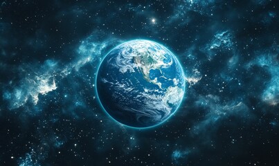 Obraz premium Planet Earth in a cosmic, starry expanse.