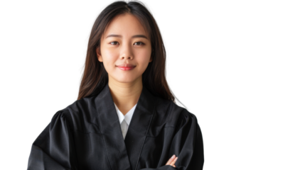 Asian young female judge on white background
