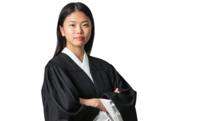 Asian young female judge on white background
