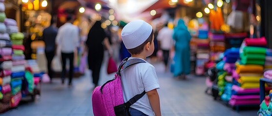 Young boy in a bustling market.