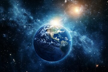 Obraz premium Planet Earth, cosmic dust, bright star, deep space.