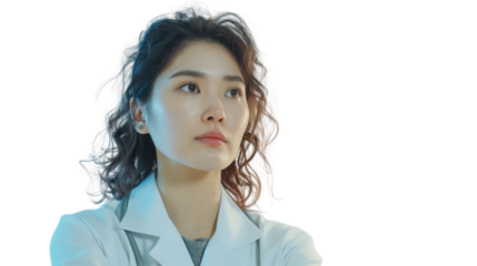 Asian caucasian young female handsome doctor arms crossed on white background