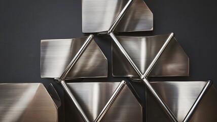 Abstract Metal Wall Art, Geometric Brushed Metal Panels and Chrome Frame