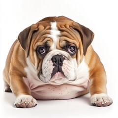 Obraz premium Plump bulldog relaxed on the ground looking calm