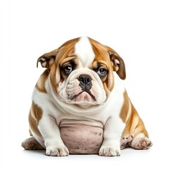 Obraz premium Adorable sitting bulldog puppy on white background