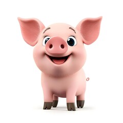 Fototapeta premium Cheerful cartoon pig character with a big smile, bright eyes, and adorable features, representing happiness and playfulness in a vibrant and friendly illustration style.