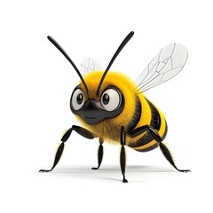 Fototapeta premium Charming and Playful Cartoon Bee Character with Large Eyes, Bright Yellow and Black Stripes, Whimsical Expression, Waving Arms, Cartoonish Style Ideal for Children's Themes and Education