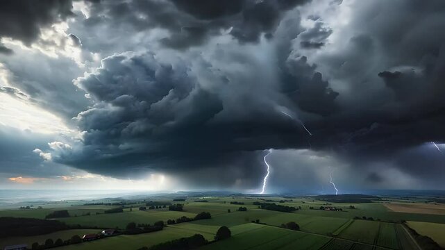 Time lapse of thunderstorms in the fields.