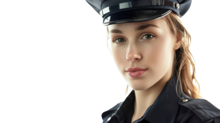 A police officer caucasian american young woman on white background
