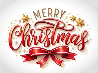 Merry Christmas greeting invitation card Typography with Red Ribbon on white background template