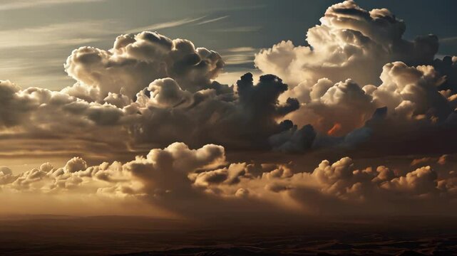 Majestic billowing clouds at sunset with dramatic lighting and textures.