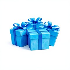 Obraz premium Four beautifully wrapped blue gift boxes tied with bright blue ribbons, conveying a fun and cheerful spirit suited for festive occasions and celebrations