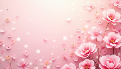 Pink Flower Blossom Border with Delicate Petals and Soft Pastel Floral Design for Spring, Romantic Invitations, and Nature-Inspired Wallpapers