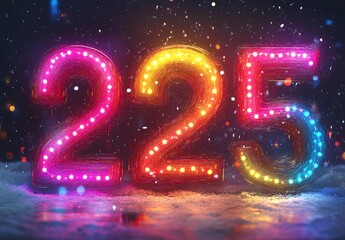 The number 225 with lights in the shape of the digits