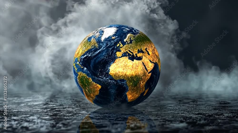 Poster climate change mitigation concept with a globe symbolizing decarbonization and co2 emission reductio