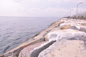 Maltepe Coast and Marmara Sea. Istanbul view along Maltepe seaside park. Istanbul, Turkey. 