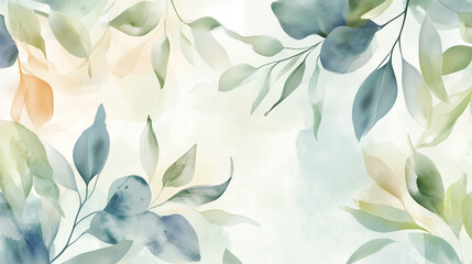 Fototapeta premium Watercolor leaves in natural colors background 